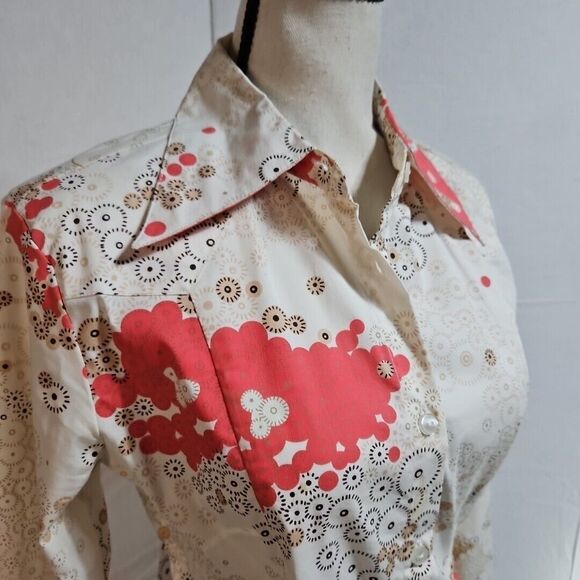 Vila Clothes  ANISETTE FLOWER SHIRT Womens Button-Down Blouse  Coral Tan-Size‎ M - Picture 2 of 11